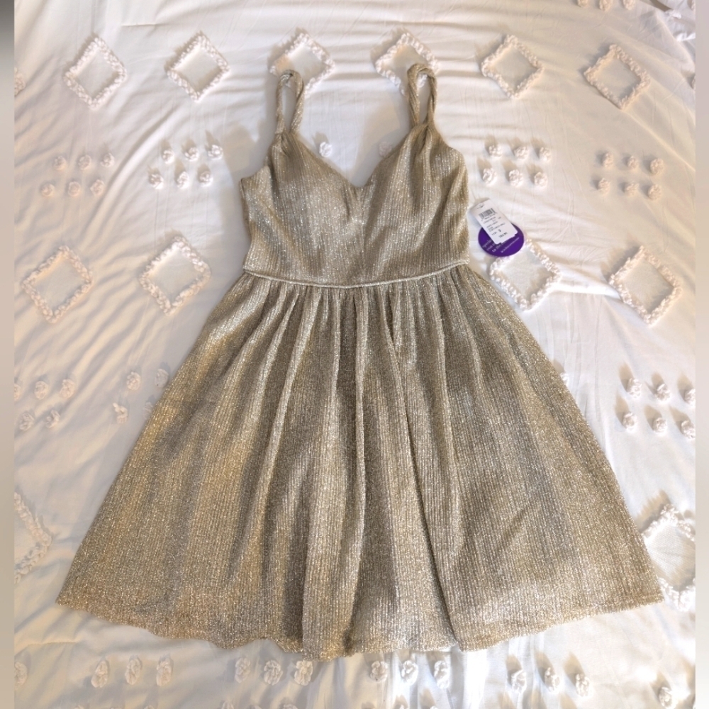 Gold Metallic Tulle Skirt Sleeveless Special Occasion Party Dress Size 3-5